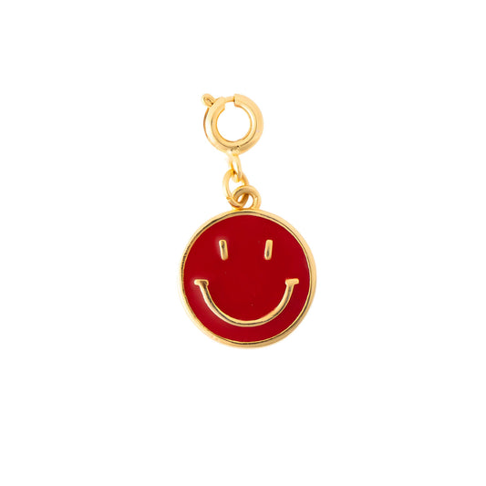 Gold Red Enamel Smile Charm