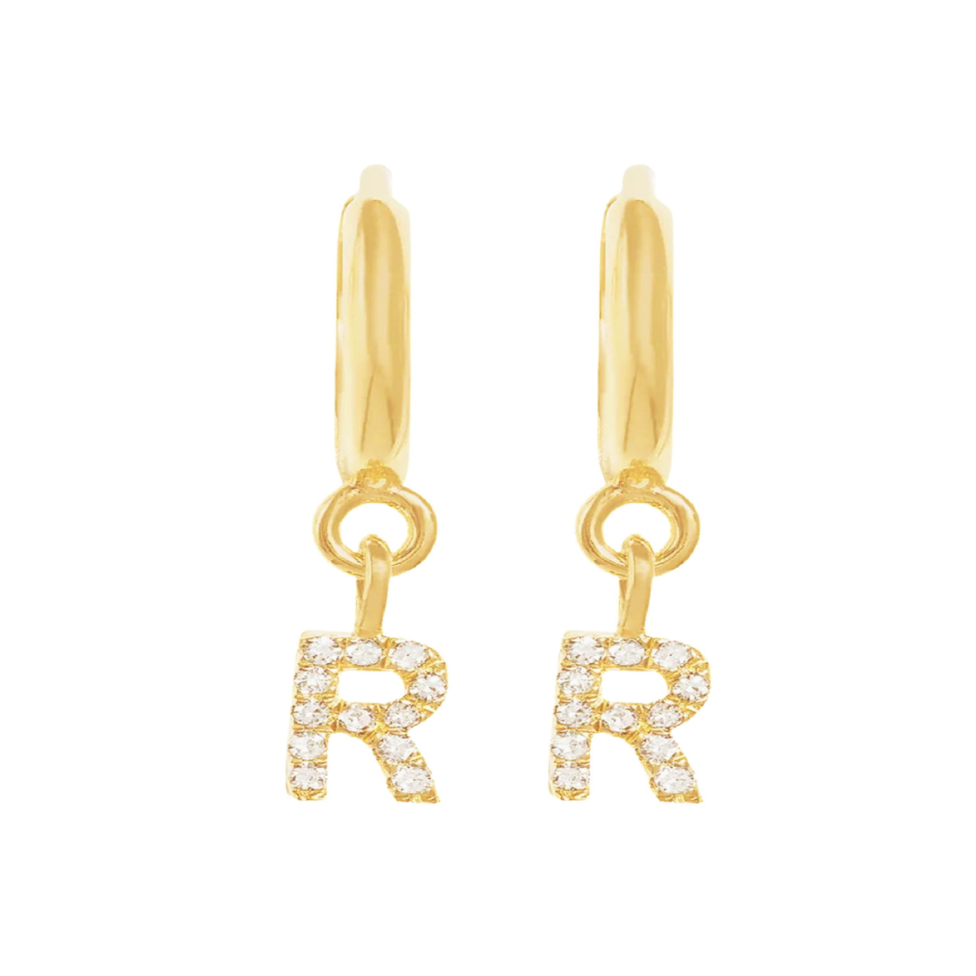 Gold Letter Huggie Earrings