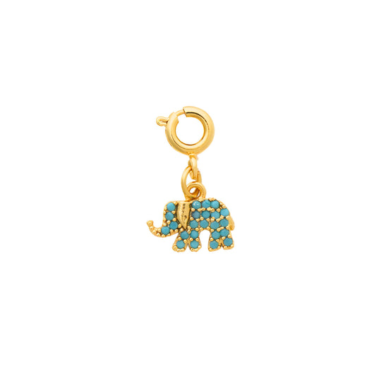 Gold Elephant Turquoise Crystal Charm