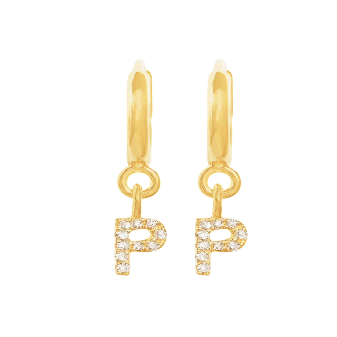 Gold Letter Huggie Earrings