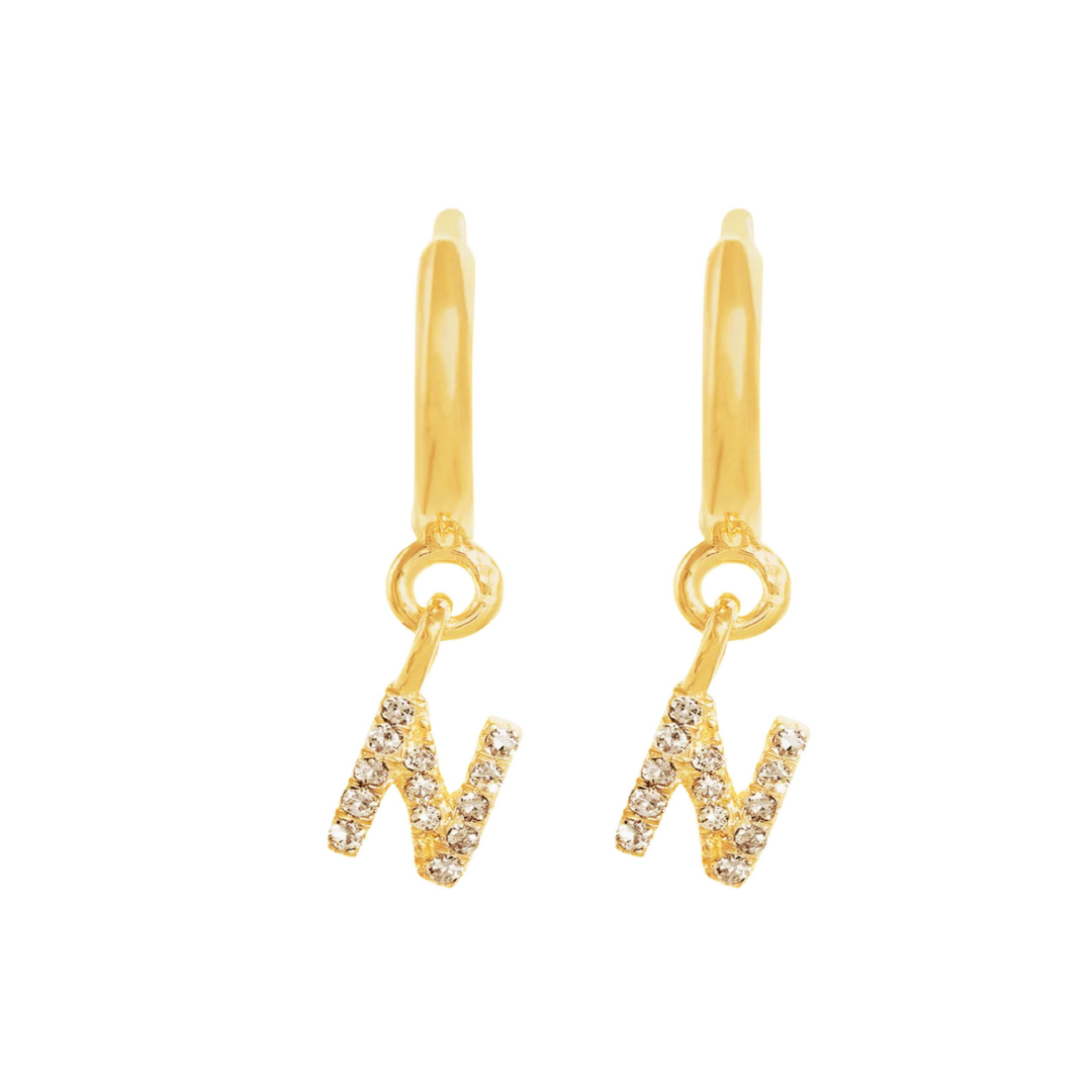 Gold Letter Huggie Earrings